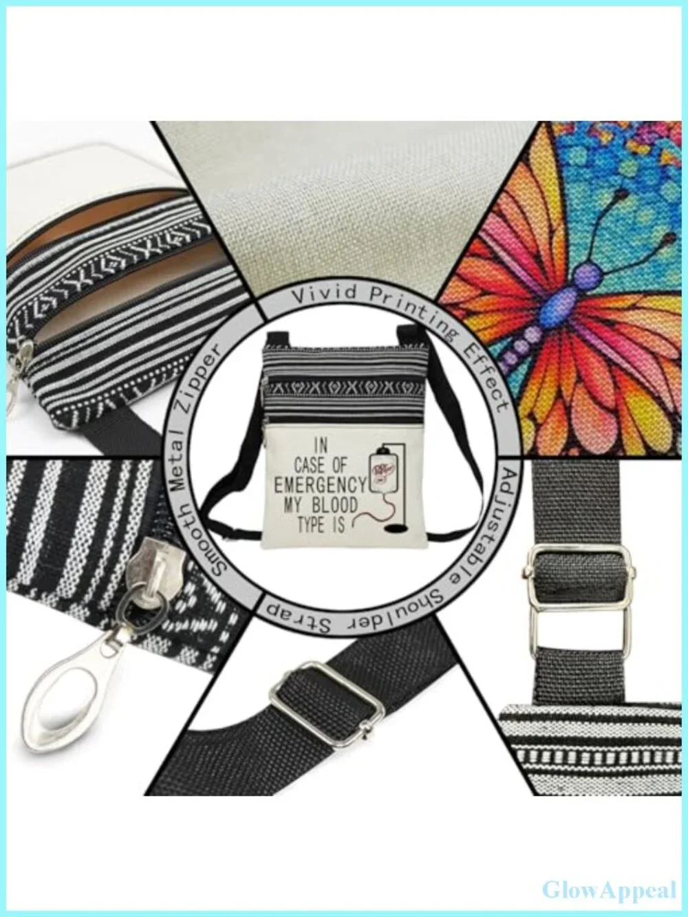 Polyester Crossbody Messenger Bag Letter Print Adjustable Strap Travel